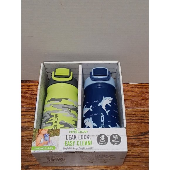Kids Reduce Brand Leak Lock 14oz Hydrate Pro Kids Water Bottle Camouflage Shark - Picture 1 of 6